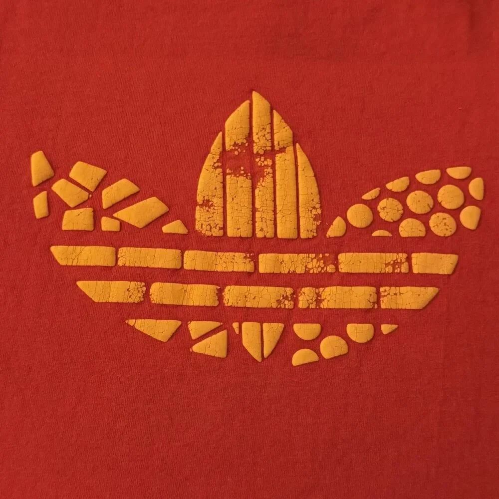 Vintage 80s Adidas Trefoil Puff Print Textured Graphic T-Shirt L Made in USA